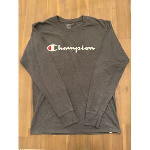 Champion Mens Long Sleeve T Shirt Gray Crew Neck Authentic Athleticwear Size M